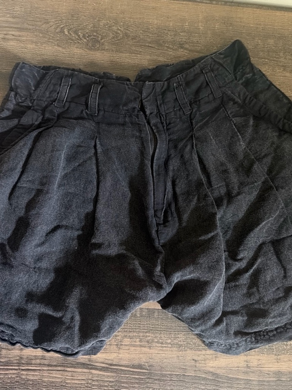 Free People Black High-Waist Pleated Linen Blend Shorts